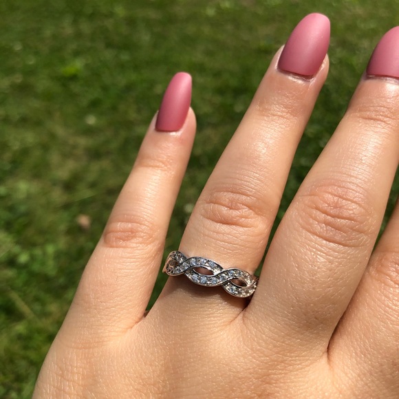 925 Sterling Silver Twisted CZ Eternity Band - Picture 1 of 7